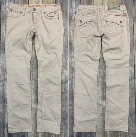 Rock Revival RR Buckle Johanna Straight Leg Jeans Women's Size 24 Cream Neutral - Picture 1 of 14
